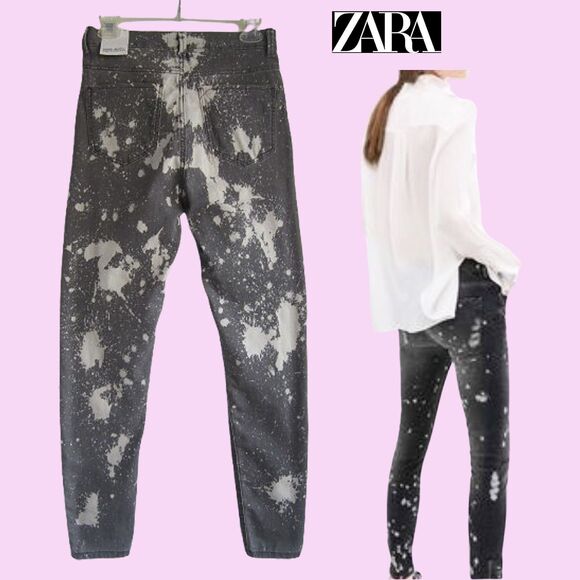 Zara NEW Y2K Paint Splatter High Rise Denim Skinny Legging Jean 8 - Picture 9 of 12